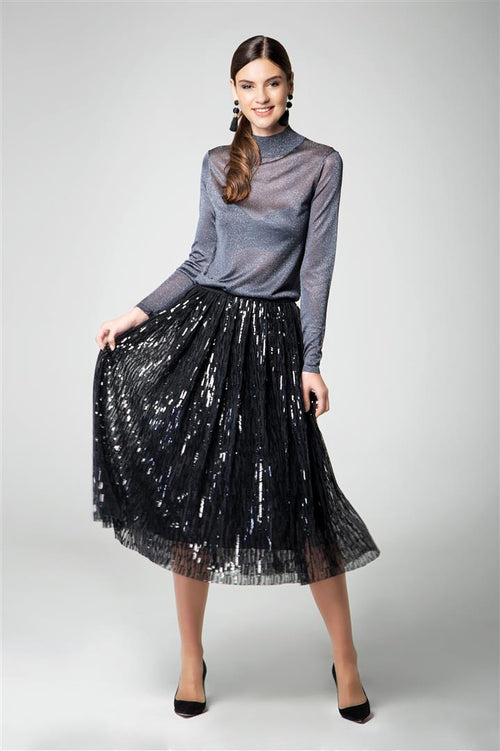 Midi sequin skirt in black
