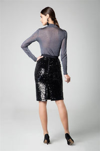 Sequined velvet pencil skirt