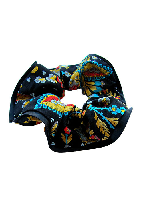 Silk scrunchie with multicolour floral print