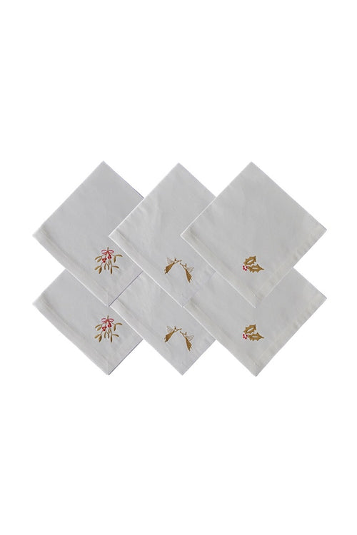 Set of 6 Embroidered Linen Napkins