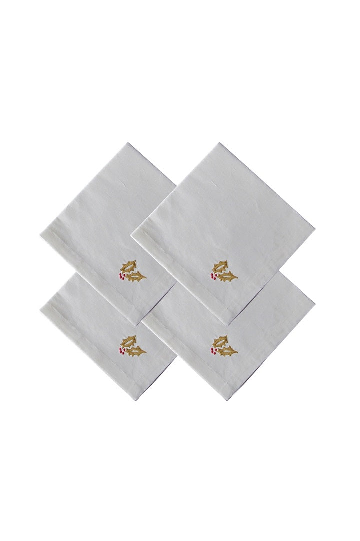 Set of 4 Embroidered Linen Napkins – Holly