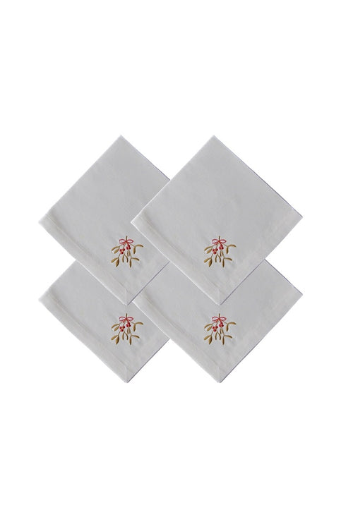 Set of 4 Embroidered Linen Napkins – Mistletoe