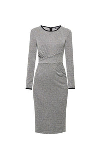 Check Jacquard Jersey Dress With Waistline Drapes