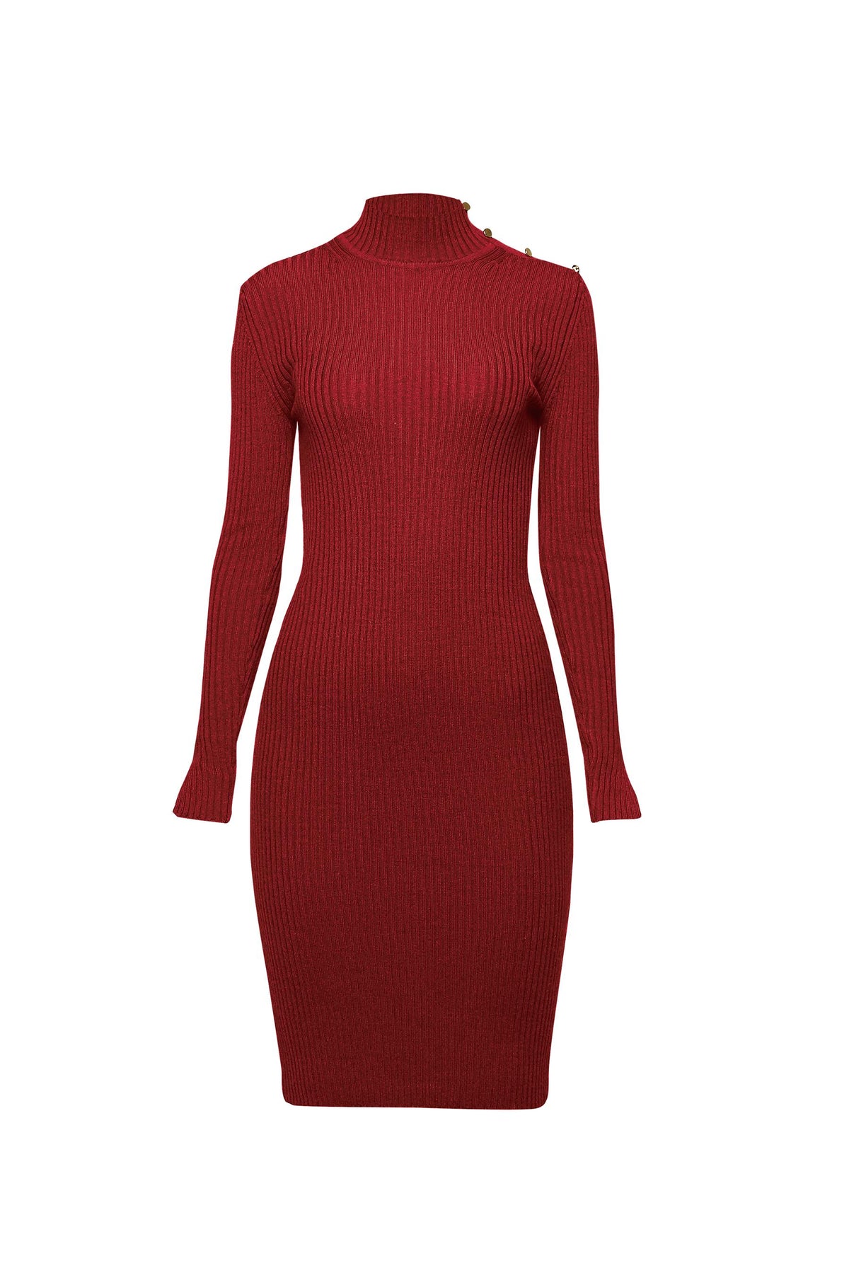 Ribbed wool midi dress in Burgundy