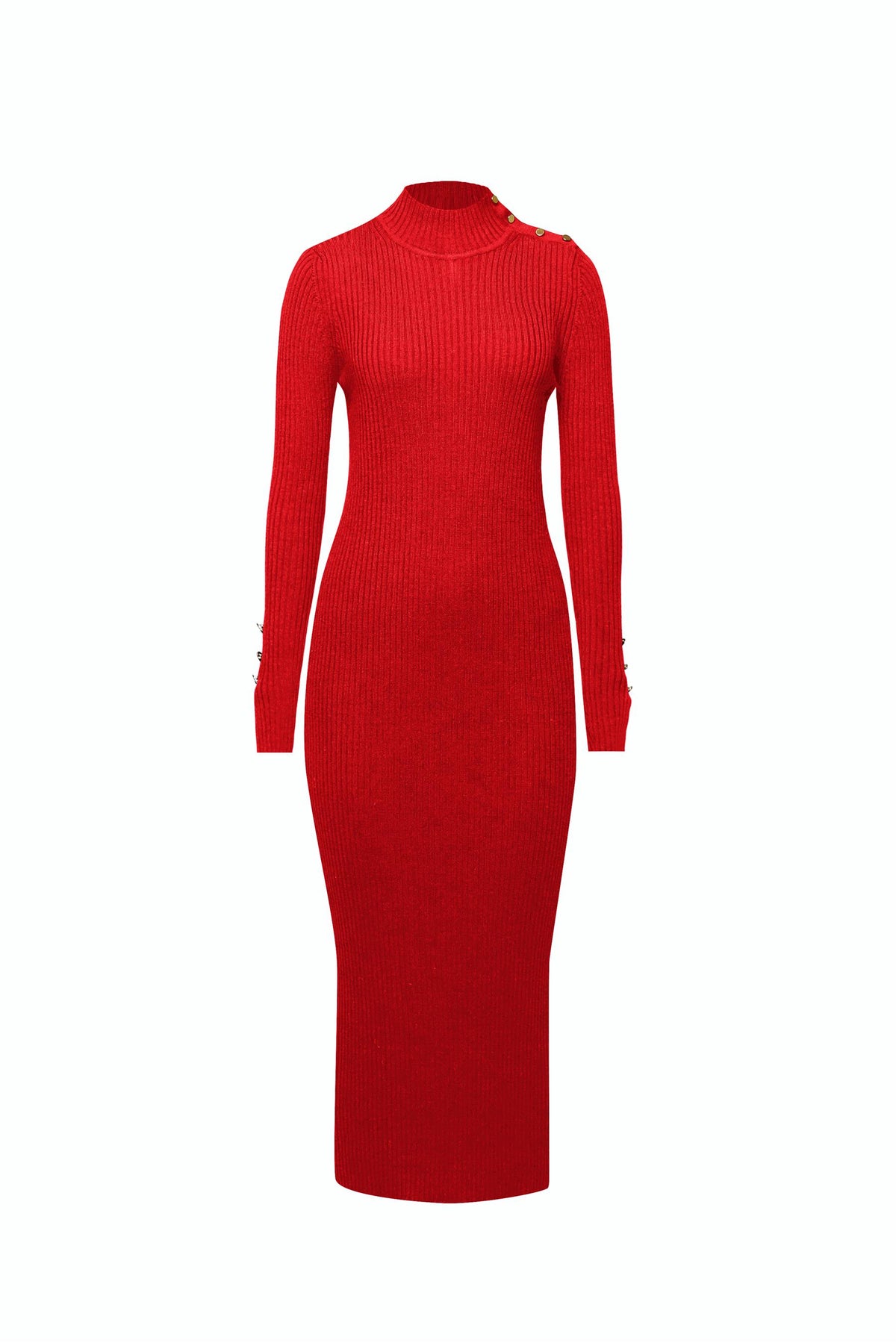 Maxi ribbed wool dress in Scarlet